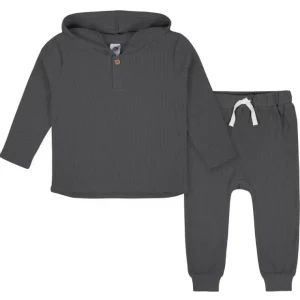 Boys Charcoal Waffle Knit Hoodie & Jogger Set 2 Pc