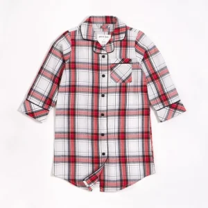 Chemise de nuit en flanelle carreaux classiques rouge - Petit Lem