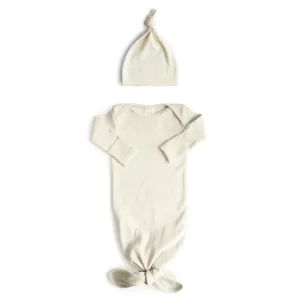 Ensemble Bonnet et Dormeuse Noeud en Coton Biologique Ctel - Ivoire - Mushie