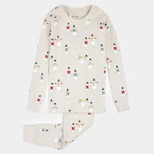 Ensemble Pyjama 2 Pices Crme imprims Bonhommes de Neige - Petit Lem