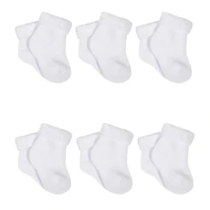 6 Pack Baby White Terry Socks 0-9M