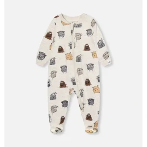Pyjama beige chin imprim de monstres en coton biologique - Deux par Deux