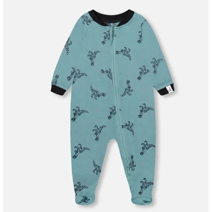 Pyjama sarcelle imprim de dinosaures mcaniques en coton biologique - Deux par Deux